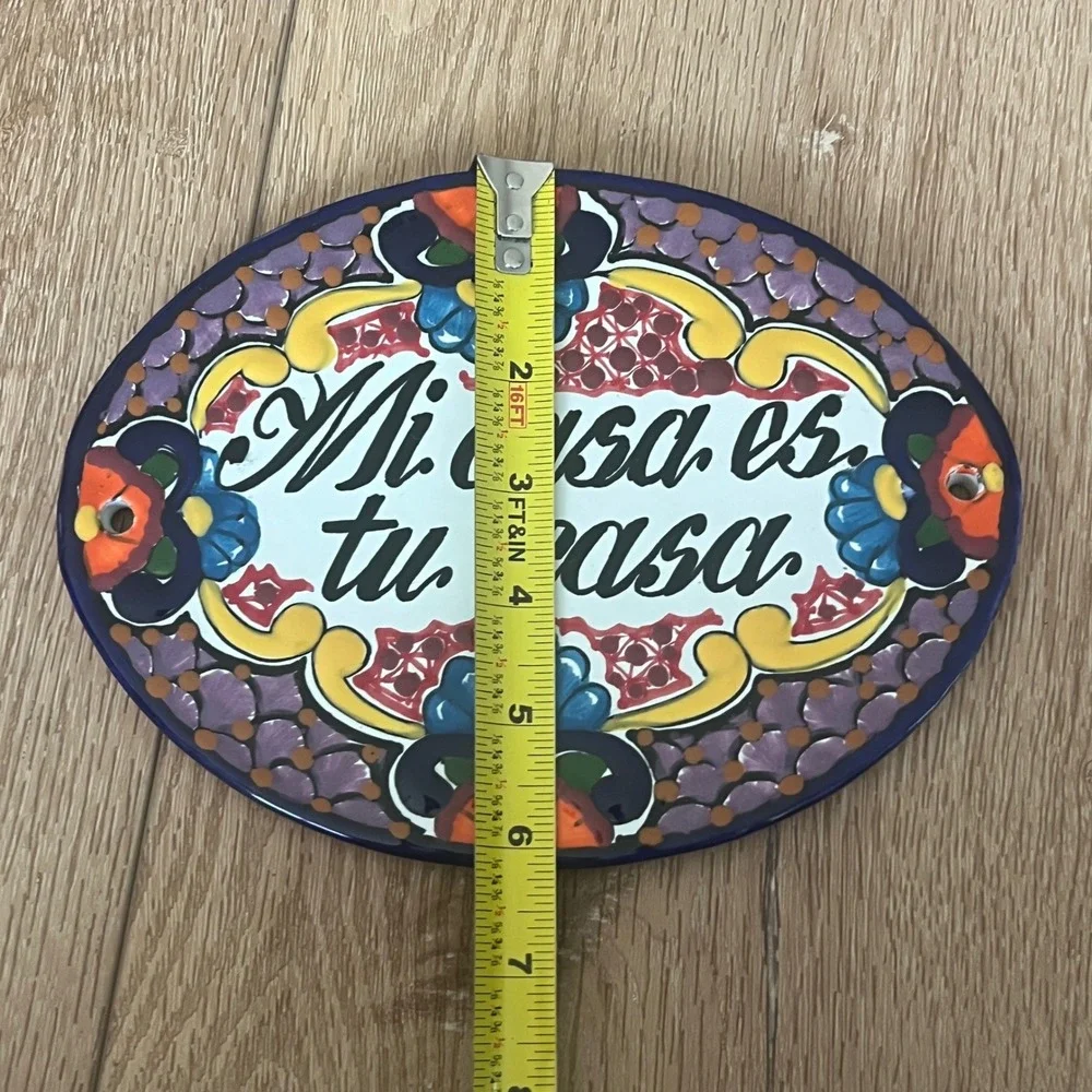 Talavera Mi Casa Es Tu Casa Wall Plaque Mexican Pottery Hand Painted Sign 8.5